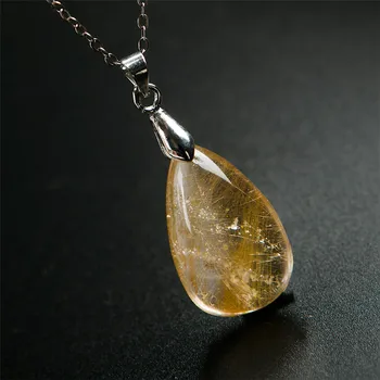 

Genuine Natural Titanium Rutilated Quartz Waterdrop Crystal Beads Lady Fashion Pendants