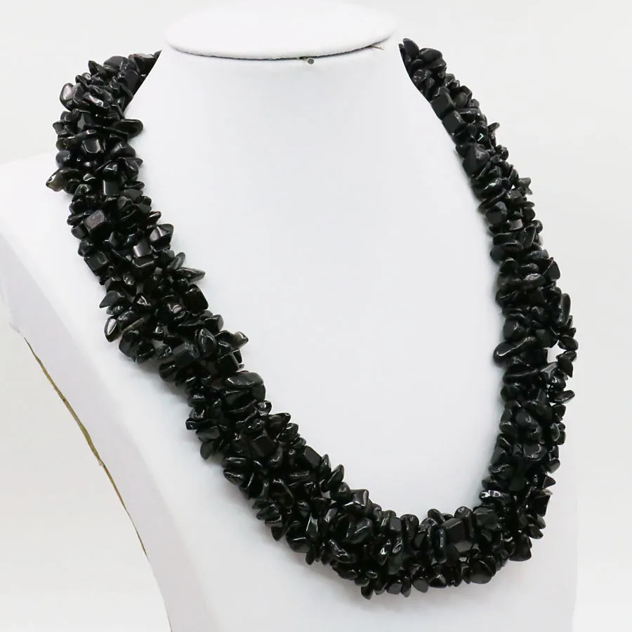 Натуральный черный нерегулярные оникс бусы 3 ряда ожерелье цепь ювелирных изделий Девушки вечерние подарки 18 дюймов счастливый камень драгоценные камни