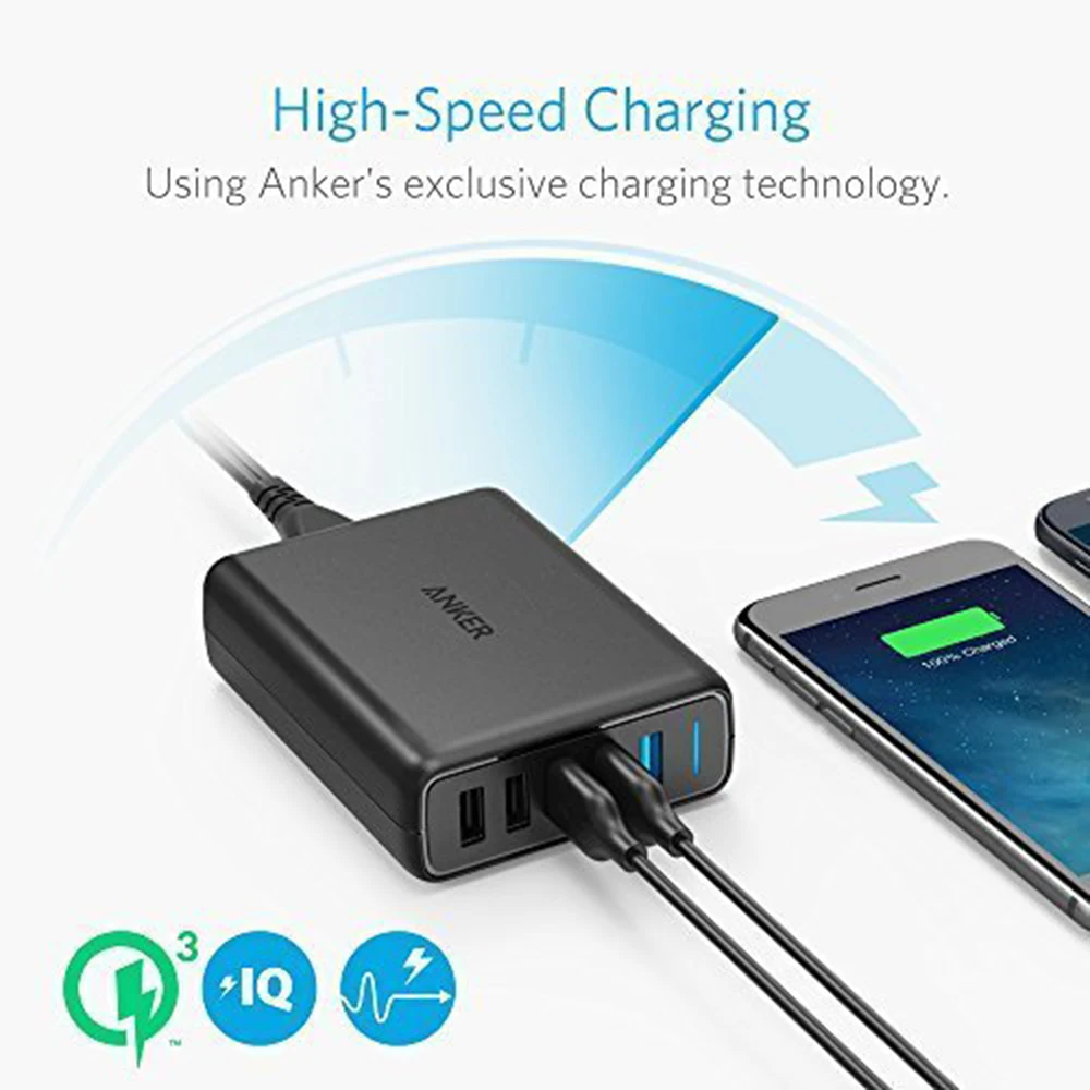 Дешево Anker Quick Charge 3,0 63W 5 портовое настенное зарядное устройство font b USB b font US UK EU, PowerIQ PowerPort Speed 5 для Galaxy S7 S6 Edge Plus, Note 5 4 и т. Д.