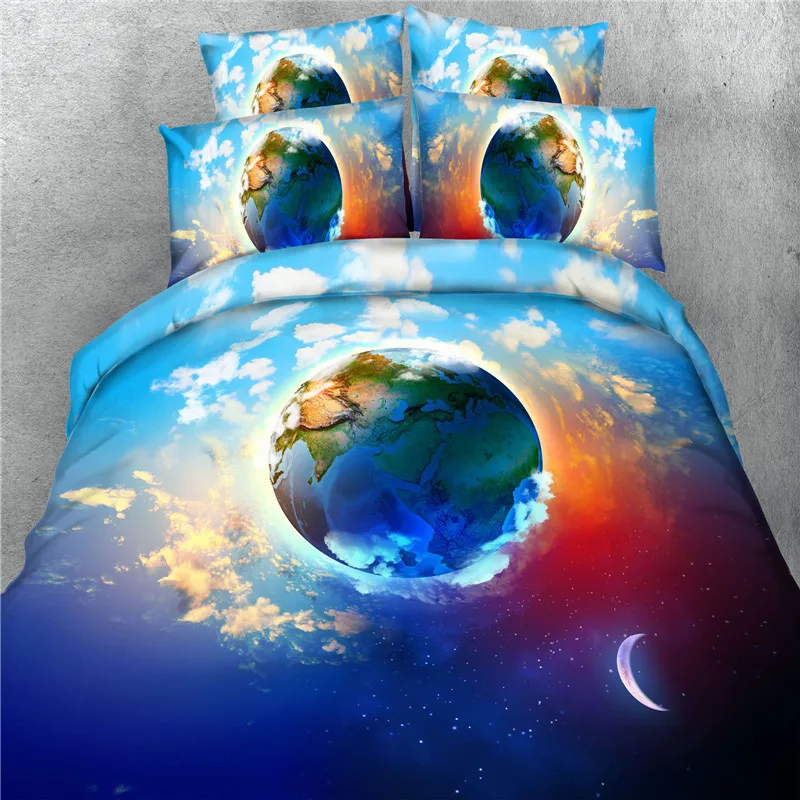 

Free shipping 3d earth moon outer space polar light bedding 1 duvet cover&2 pillow cases twin/full/queen/king/super king size