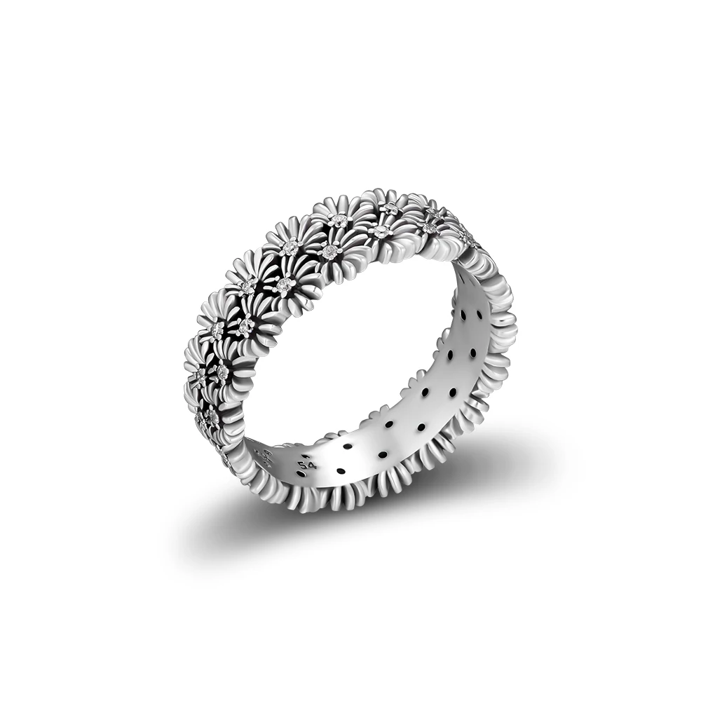 Dazzling Daisies луговые кольца с прозрачными CZ Аутентичные стерлингового серебра 925 пробы-ювелирные изделия
