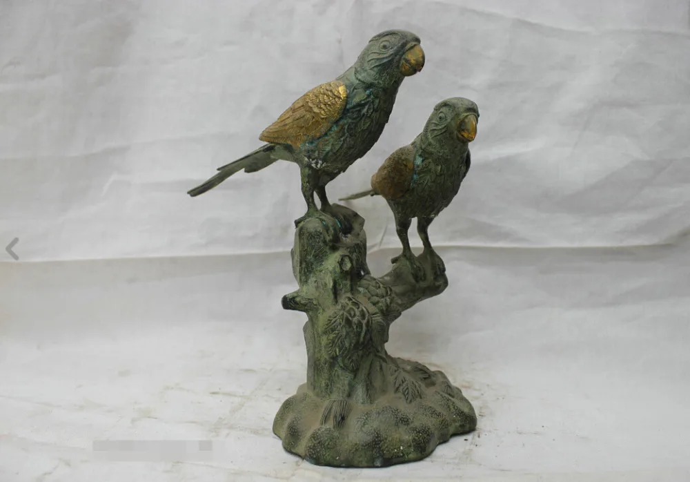 

Chinese Folk acquisition Brass Bronze Statue FengShui Magpie Pair Sculpture