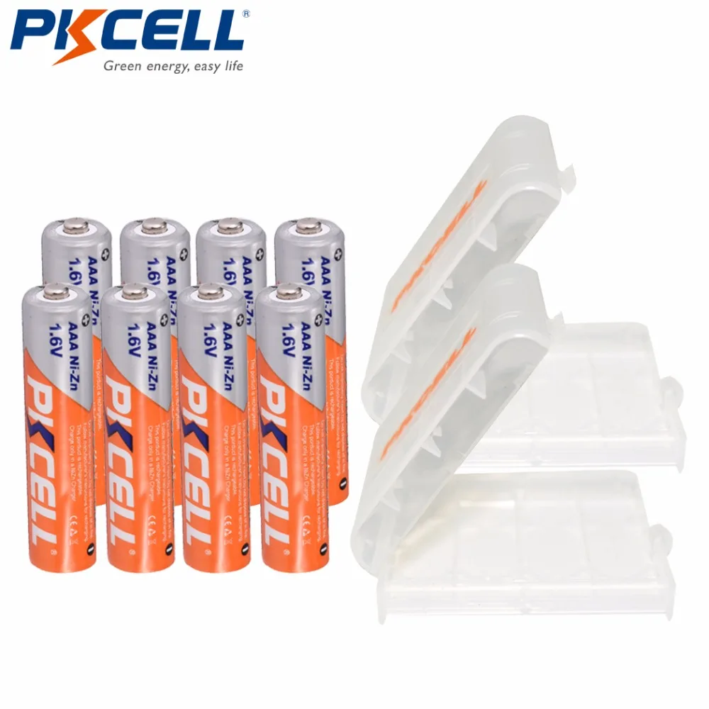 

8 X PKCELL 1.6V 900mWh Ni-Zn AAA Rechargeable Battery With 2 Battery Gold Case Box