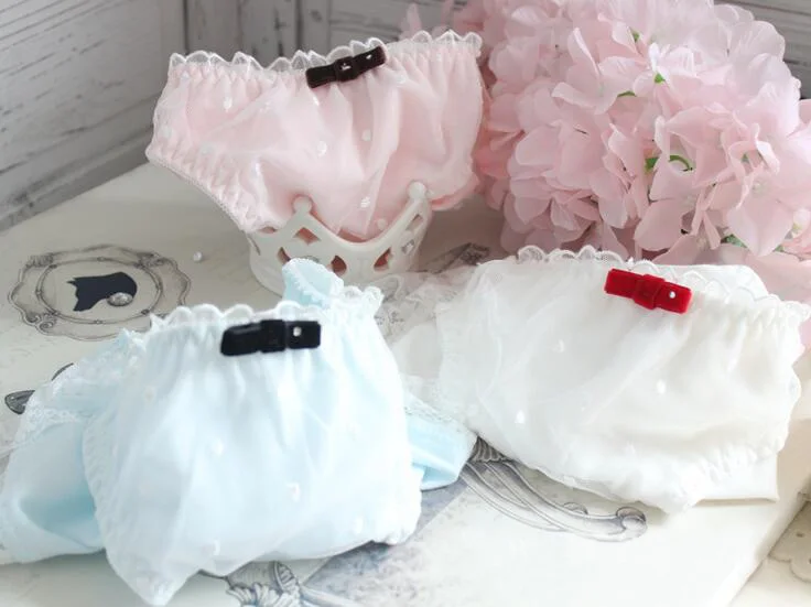 

2017 New Arrival 100% Real Photoes M L Lovely Cute Lolita Kawaii Princess Dots Printing Cotton Chiffon Underwear Brief WP342