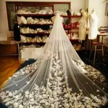 Роскошные 3D Цветы аппликация вуаль для свадьбы в соборе длина для свадьбы 3 метра сетка свадебная фата белая слоновая кость с гребнем