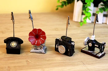 

2019 New 10pcs Creative Decoration Retro Camera / Recorder / Sewing Machine / Phone Photo Clip Place Card Holder Wholesale