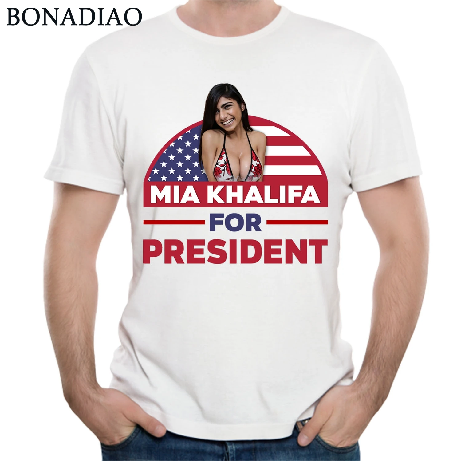 Миа Халифа для президента футболка сексуальная порно звезда футболки для мужчин летняя хлопковая футболка - Цвет: white