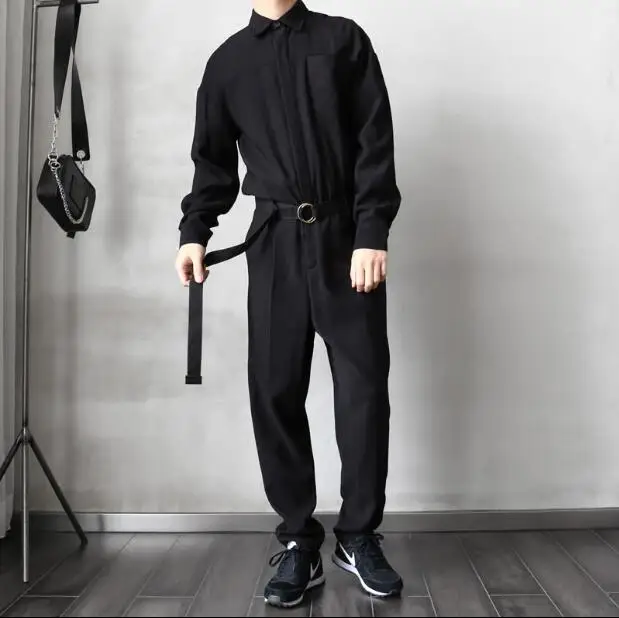 

M-6XL!!!The spring and autumn period and the black men's casual pants jumpsuits connected