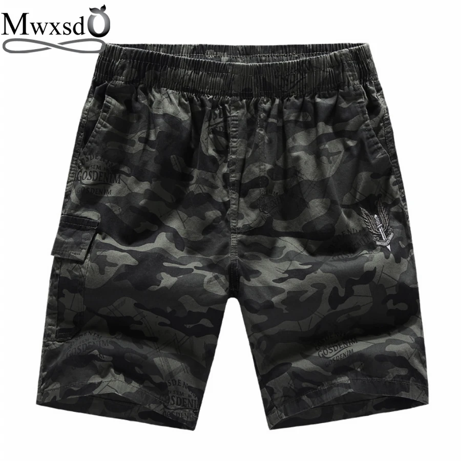 Марка mwxsd летние мужские хлопковые шорты в стиле кэжуал мужские камуфляжные свободные шорты с принтом Мужские дышащие пляжные шорты