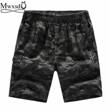Марка mwxsd летние мужские хлопковые шорты в стиле кэжуал мужские камуфляжные свободные шорты с принтом Мужские дышащие пляжные шорты