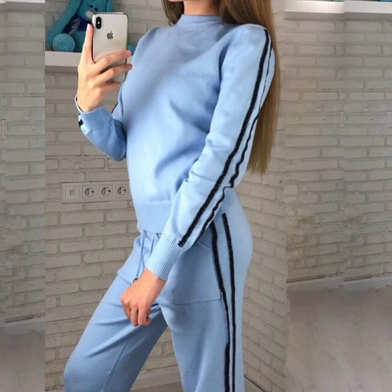 

Autumn winter sweater suits 2019 New O-neck pullovers + long pants thick warm women suits sets Casual sweater