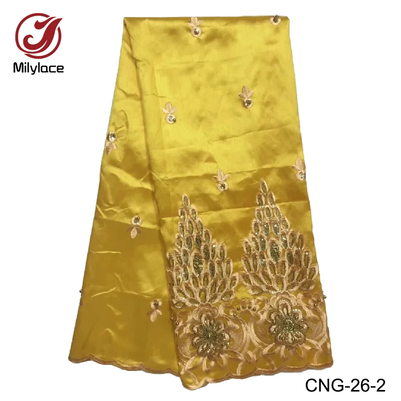 

Wholesale african lace fabric golden george lace fabric 5 yards per lot sequins and beads black george lace CNG-26