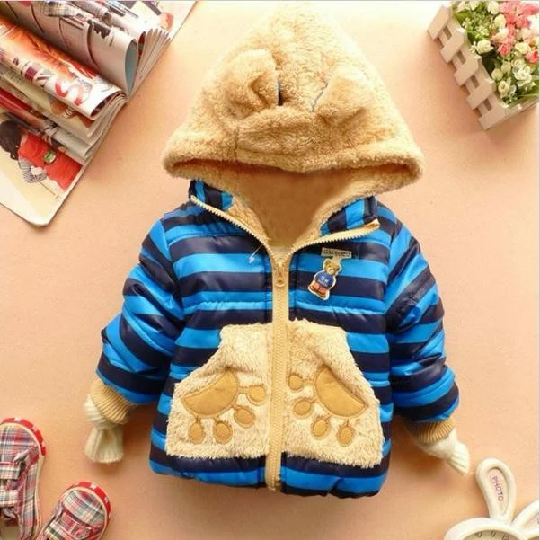 Распродажа, зимнее пальто с рисунком медведя для маленьких мальчиков, Детская верхняя одежда, Детская Хлопковая плотная теплая куртка с капюшоном, одежда для мальчиков, 3 цвета