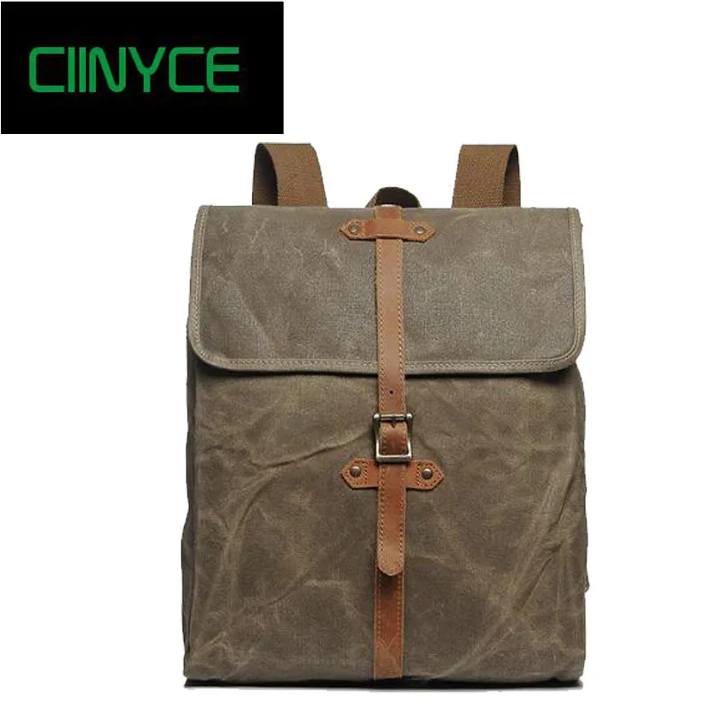 

2018 Vintage Man Women Waxed Waterproof Canvas School Bags for Teenagers Boys Girls Large Capacity Laptop Fashion Men Backpack