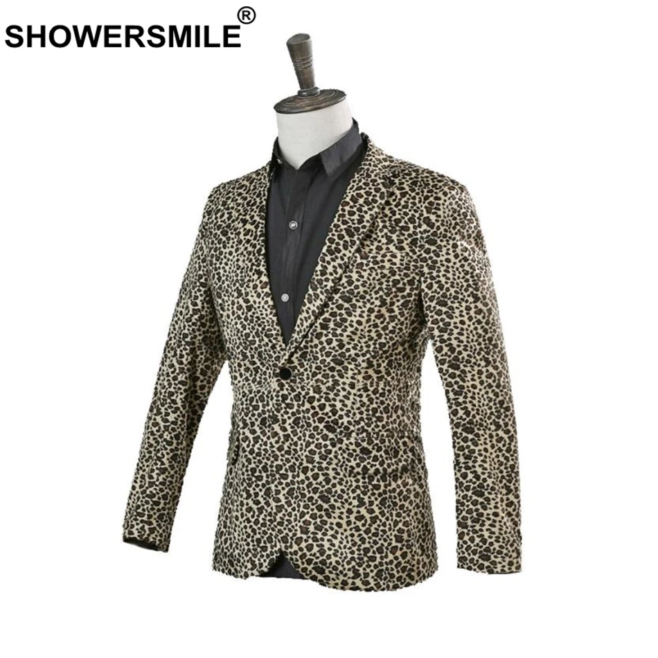SHOWERSMILE Leopard Print Blazer Men Stage Jacket British Plus Size 3XL Spring One Button Dance Stage Costumes For Singers