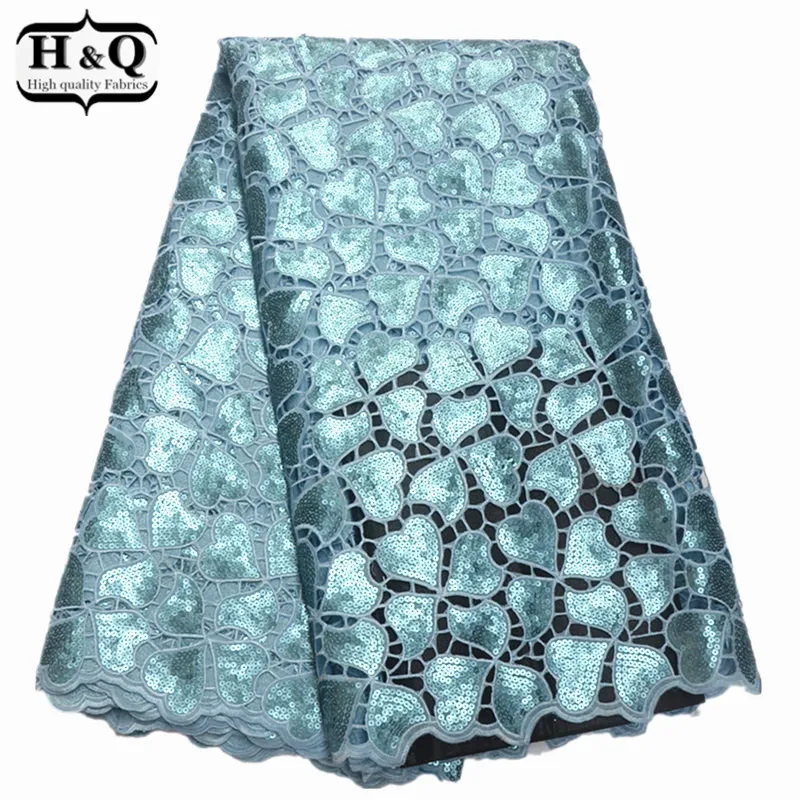 

H&Q African organza lace fabric New embroidery lace fabric African design style with sequins 5 yard/pcs for womem wedding party
