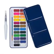 24 цвета в ассортименте акварельные краски с жестяные коробочки живопись сковородки набор включает кисть для рисования и акварельные кисти