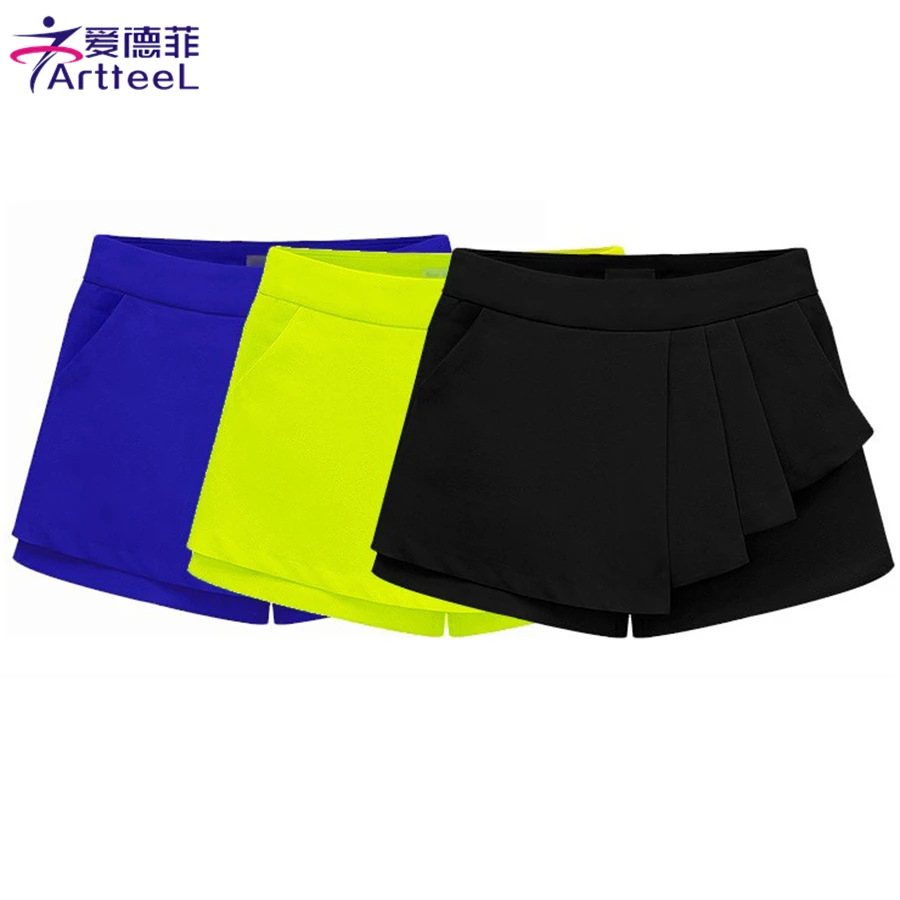 Summer Women Shorts Skirts Women's Mid Waist Pleated Short Pantskirt