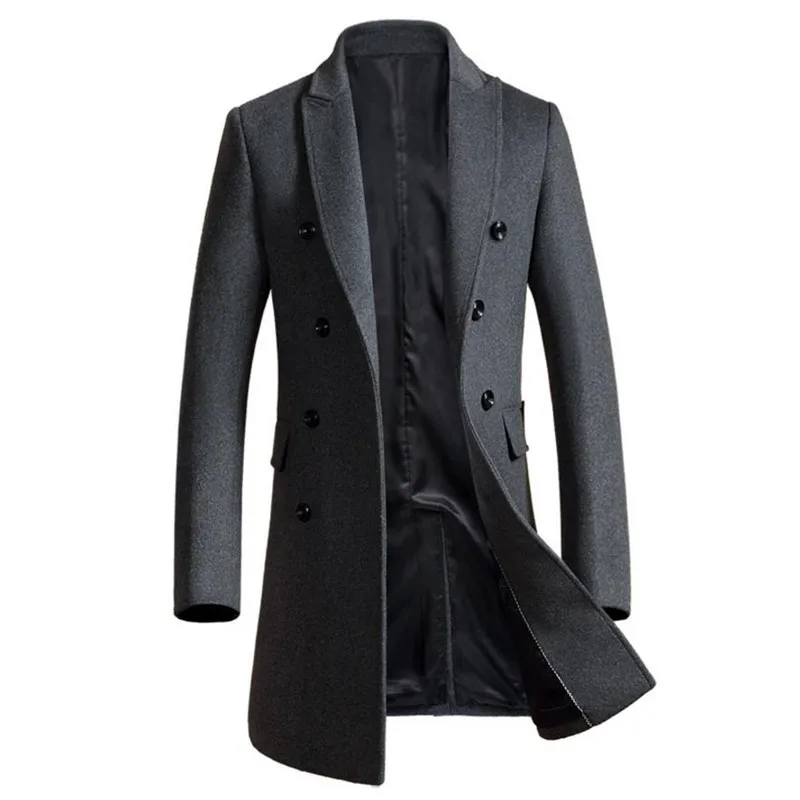 Осень и зима высокое качество мужские пальто деловые повседневные шерстяное пальто куртка ветровка пальто сплошной цвет тонкий