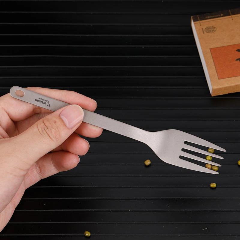 Tiartisan Outdoor Pure Titanium Fork Spoon set travel camping tableware Eco-friendly Cutlery with buckle