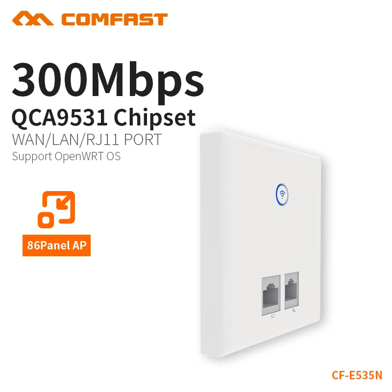 Настенный Беспроводной Wi-Fi роутер COMFAST 300 Мбит/с RJ11 + RJ45 порт AP 2 4G точка доступа 86