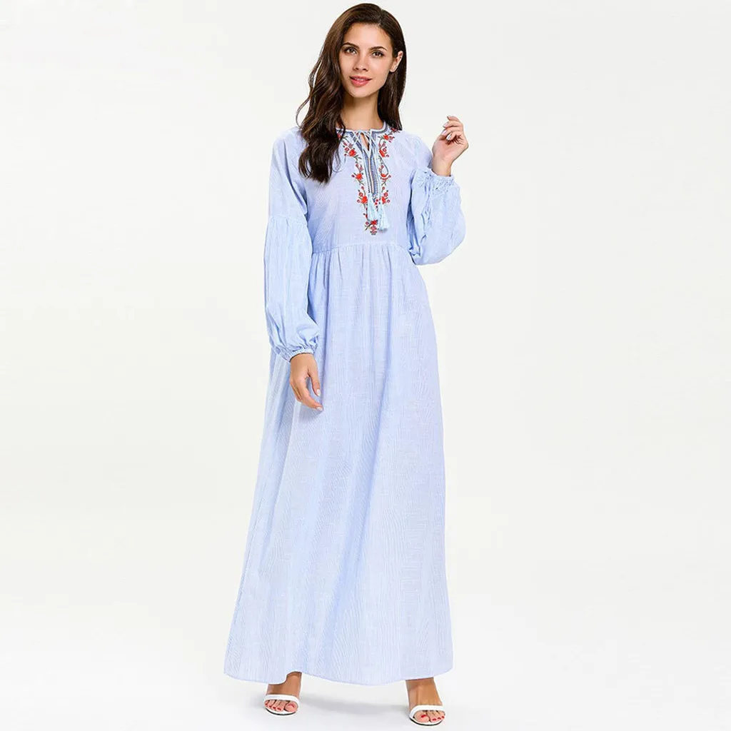 Женское мусульманское платье с длинным рукавом Abaya повседневное Свободное