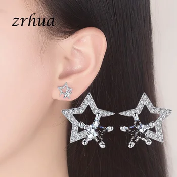 

ZRHUA Crystal Star Stud Earrings for Women High Quality S925 Sterling Silver Earrings Brincos Jewelry Gifts Wedding Party Bjoux