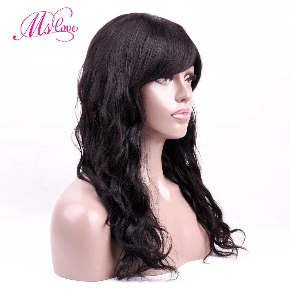 Парики из натуральных волос Волнистые длинные парики 18 дюймов бразильские парики для черных женщин не Реми волосы натуральные черные 1b# Mslove