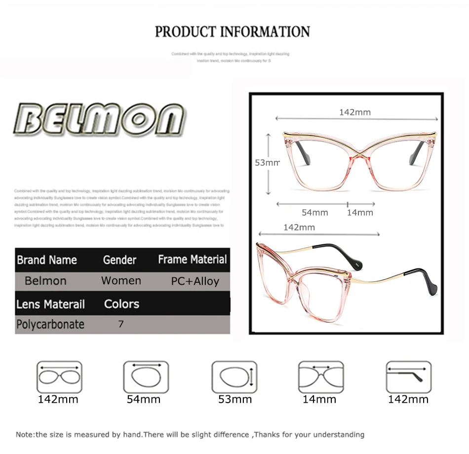 Belmon очки для глаз кошки оправа женские компьютерные оптические очки оправа для очков, при близорукости для женских прозрачных линз женские RS262