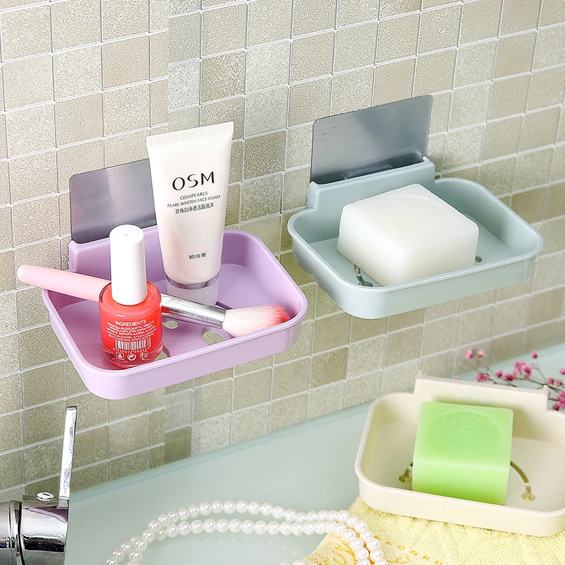 

No Mark Paste Wall Soap Box Toilet Storage Rack Bathroom Soap Draining Box Frame Cartoon Soap Holder 4 Color