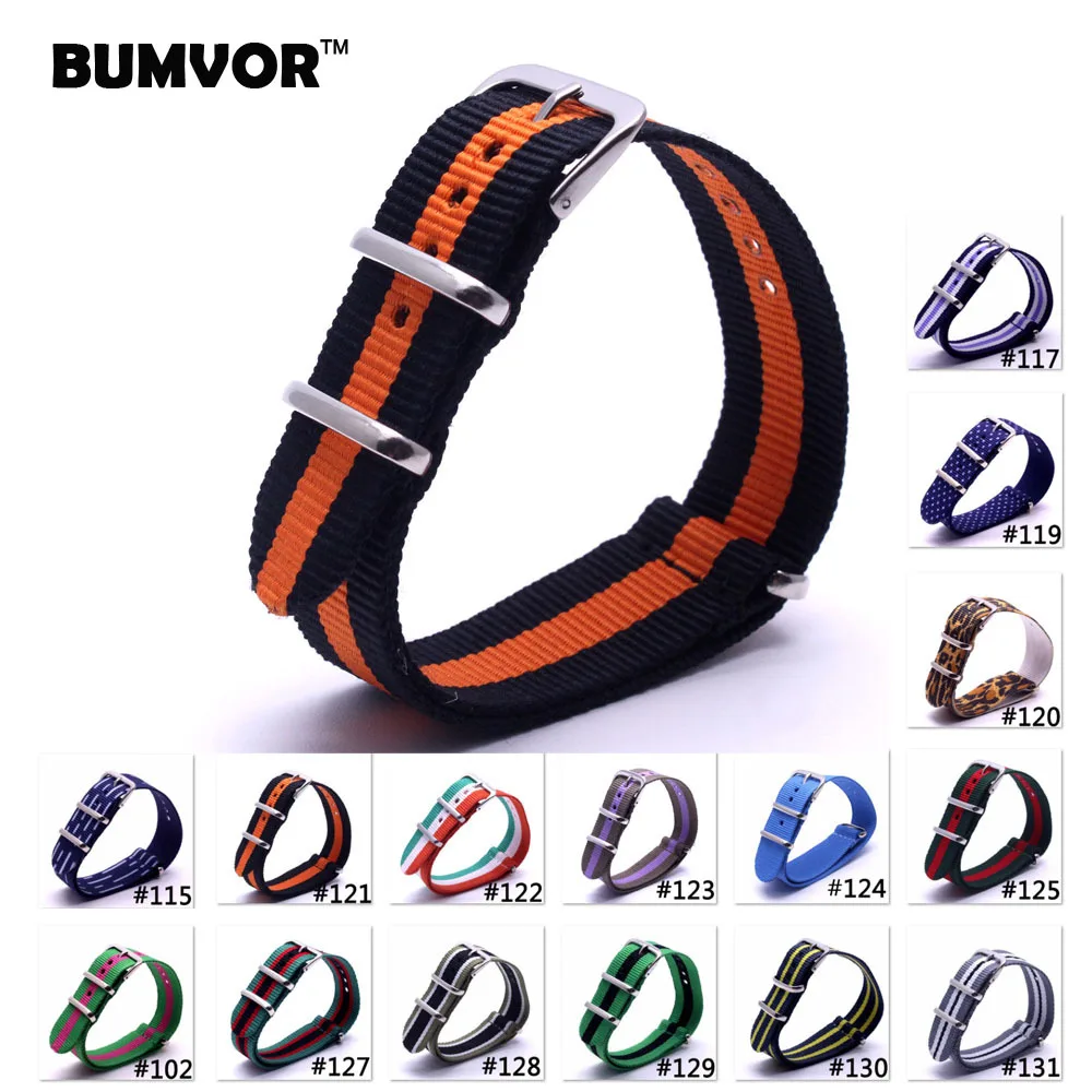 

1PCS Canvas Fabric Nylon Watch Straps Bands Black Army Green Brown Gray Striped Replace Wristwatch bracelet Width 20mm