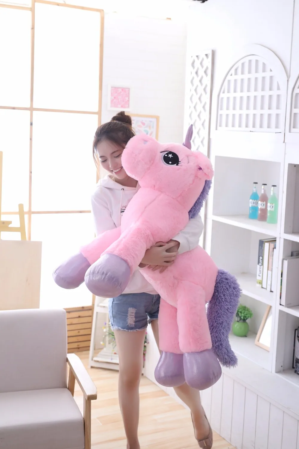 Brinquedos de Pelúcia Brinquedo de Cavalo de Pelúcia Unicórnio Branco Gigante Macio Unicornio Peluche Boneca Presente Crianças Foto Adereços 85 cm - 100 8 Animais de pelúcia