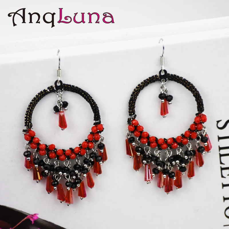 

Bohemia Handmade Loop Round Crystal Drop Earrings For Women Ethnic Elegant Big Circle Earring Boho Style Jewelry
