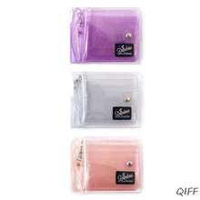 Transparent ID Card Holder PVC Folding Short Wallet Fashion Women Girl Glitter Business Cards Case Purse with Lanyard Sum