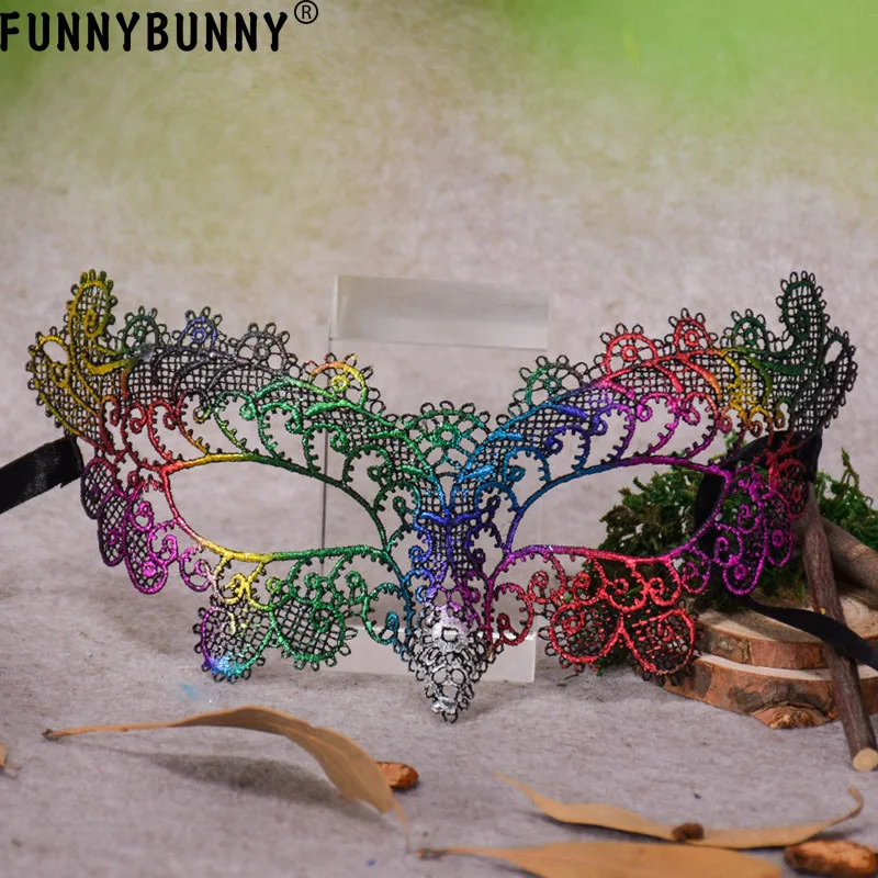 FUNNYBUNNY Colorful Crochet Lace Costume Party Fancy Dance Ball Eye Face Mask