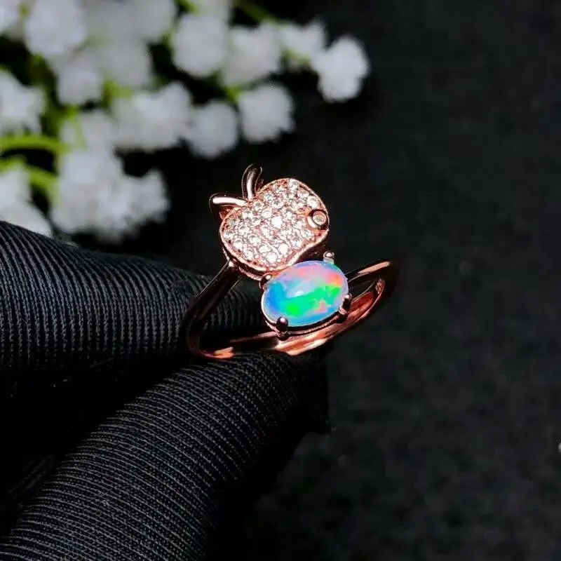 

shilovem 925 sterling silver real Natural opal Rings fine Jewelry trendy wedding bands Christmas gift new open 5*7 bj050728ago