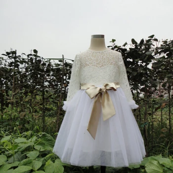 New Flower Girl Dresses with Sashes Bow Long Sleeves Ball Party Pageant Dress for Wedding Little Girls Kids/Children Dress lovely princess flower girls dresses with bow long pageant dress kids party dress ball gowns pink custom made