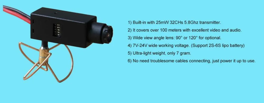 25 mW 5,8G 32CH Беспроводная fpv-камера на дроне камера супер свет 10g только Беспроводная CCTV камера ok power на 7-24 V 2-6 S батарея TE93B