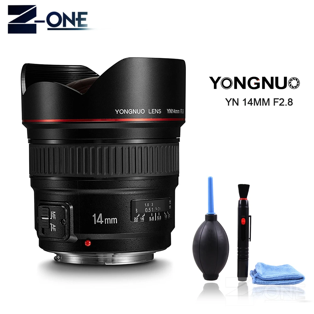 Светодиодная лампа для видеосъемки Yongnuo объектив YN14mm F2.8 AF MF Автофокус ультра Широкий формат объектив с фиксированным фокусным расстоянием 14 мм объектива Цифрового Фотоаппарата Canon 5D Mark III IV 700D 80D DSLR Камера