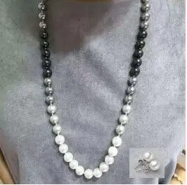 

New charming natural black White gray shell peael necklace earring 30 inches 10MM