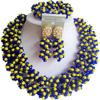 

Nice Quality Opaque Yellow Royal Blue African Women Crystal necklace Sets for Anniversary 2C-SJHQ-24