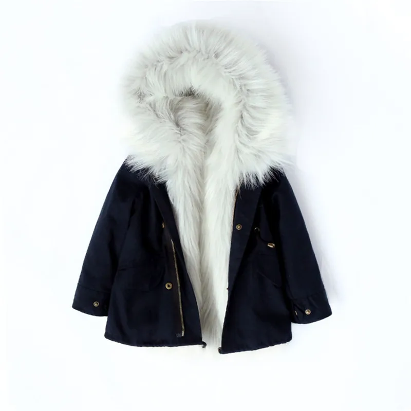 Black Coat Grey Fur Зимнее пальто для маленьких девочек и мальчиков; детская съемная подкладка; куртки; детская верхняя одежда; детское утепленное пальто; парки; Новинка года; Модная одежда - Цвет: Black Coat Grey Fur