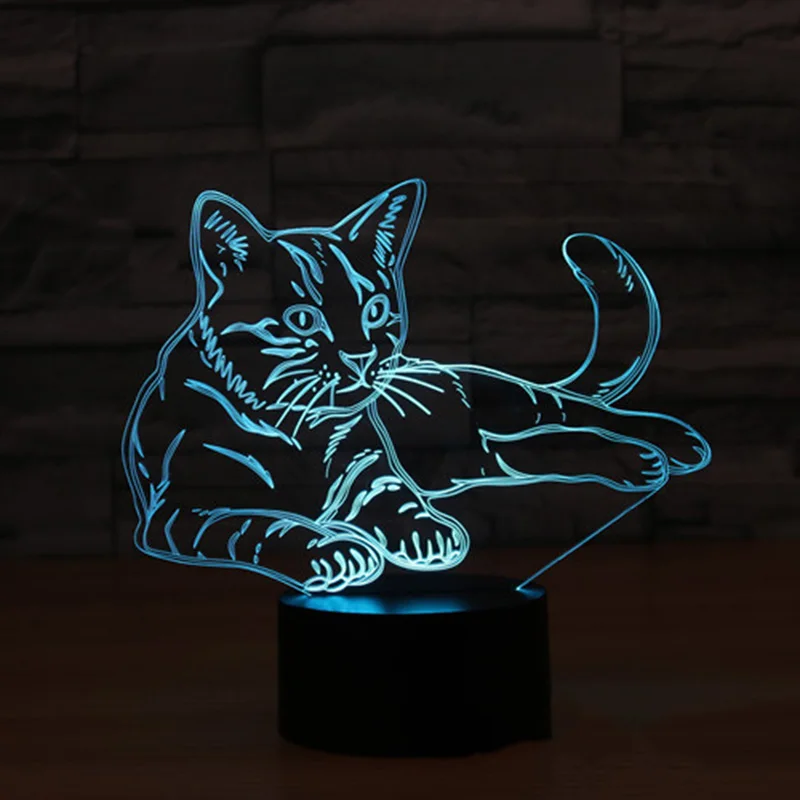  3D LED Night Light Alert Cat with 7 Colors Light for Home Decoration Lamp Amazing Visualization Ill - 32874139632