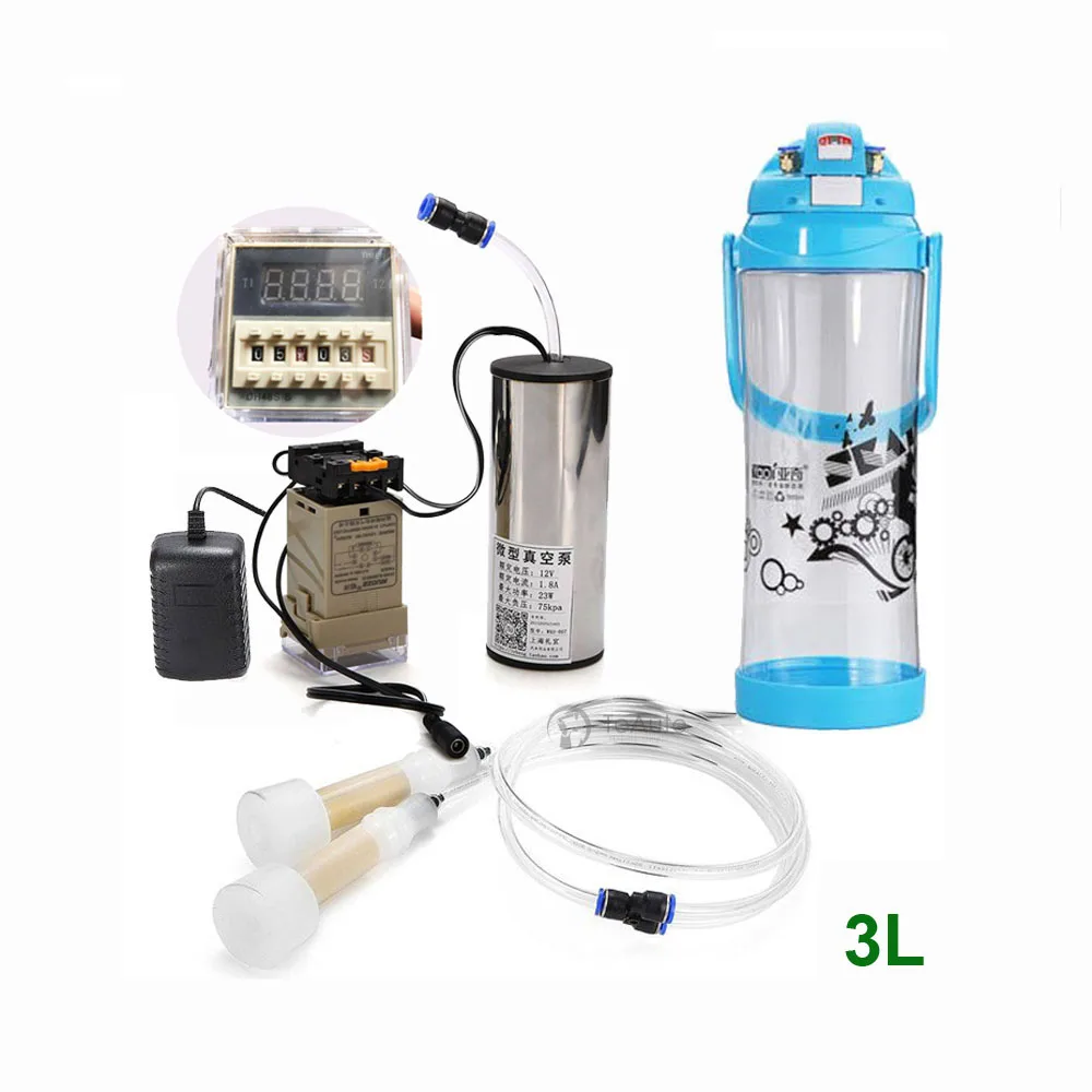 

2L/3L Sheep Goat Electric Vacuum Milking Machine Kit With Vacuum Pump Timer 2 Heads Milker Bucket