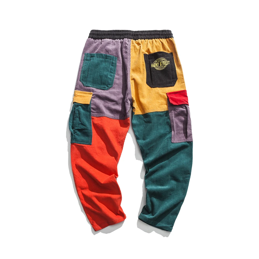 Высококачественные мужские штаны, Цветные Лоскутные вельветовые брюки-шаровары, уличная одежда, хлопковые брюки, Харадзюку, беговые штаны
