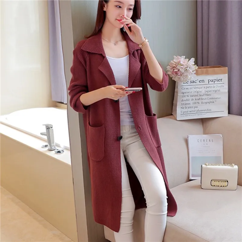 90 new winter long sections of Korean ladies knitting cardigan sweater coat font b jacket b