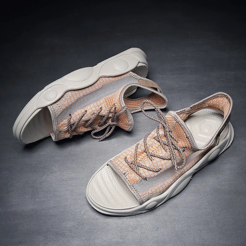 Новая Летняя мужская обувь, сандали пляжные шлепанцы Flyknitting мужские кроссовки 9908 модные Для мужчин Zuecos Sandalias Мужская обувь размеры 39–44