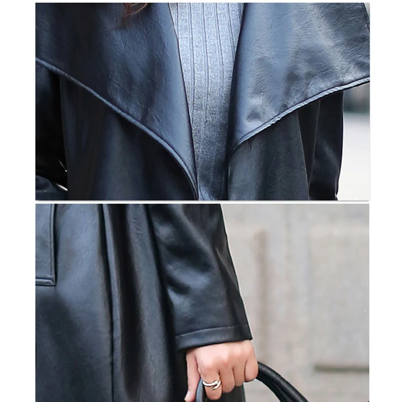 Nw1146 Taille Street Long High En Femmes 2019 Plus Vêtements Trench Manteau Printemps 1 Cuir Nouvelles 2 La Ceintures Femelle Noir Automne Bqn4TU