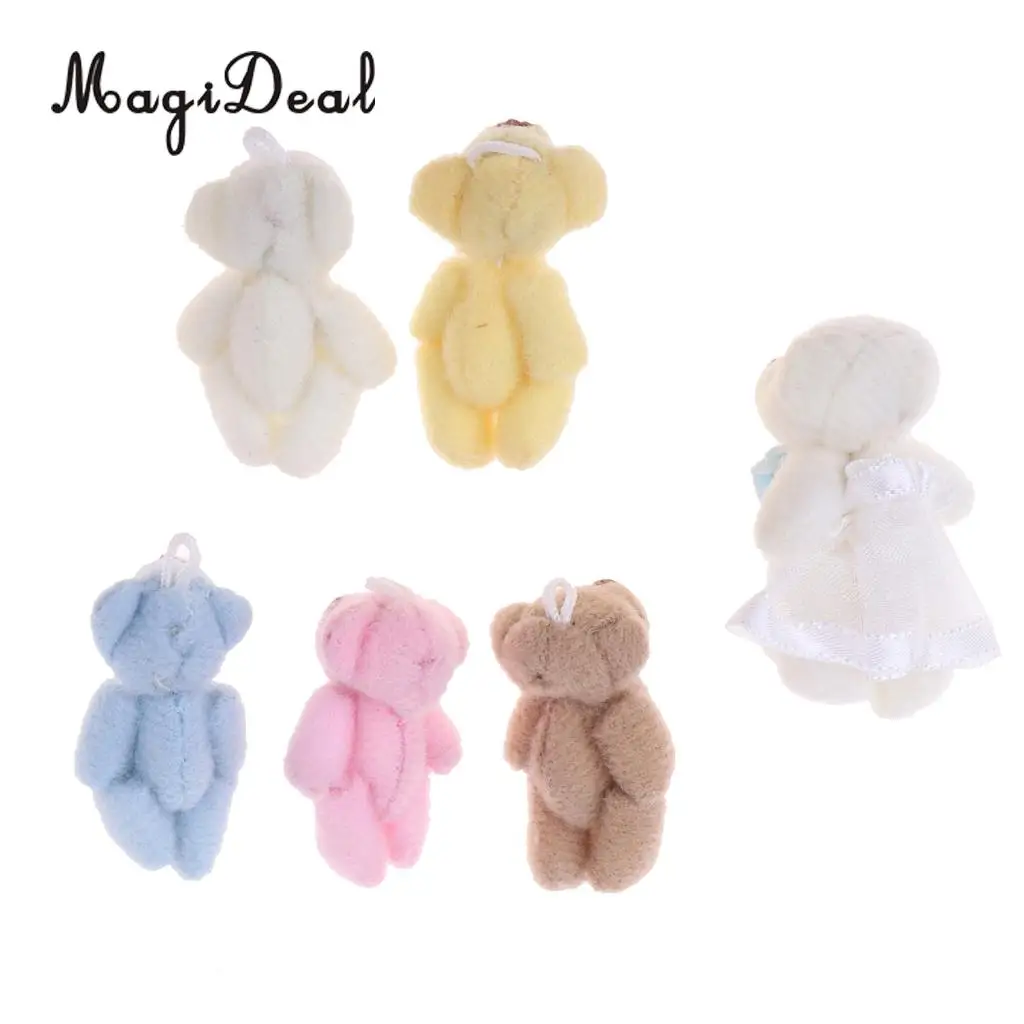 6Pcs 1/12 Doll Mini Cotton Little Bear Toy Cartoon Plush Animal Toy Keychain for Doll Accs Children Girls Xmas Gift