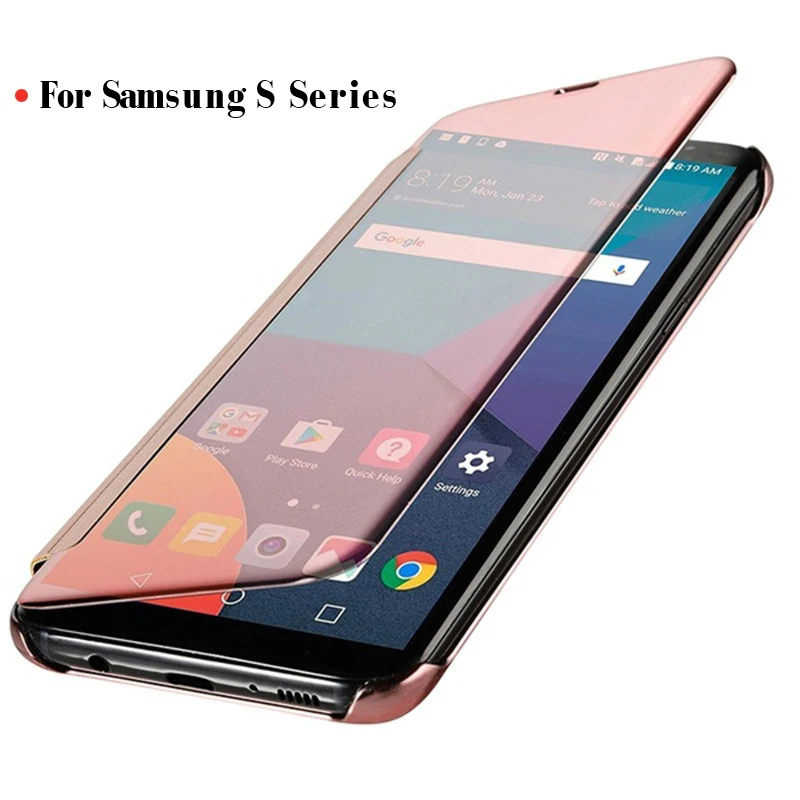 

SUYACS Flip Stand View Mirror Phone Case For Samsung Galaxy S10 Plus S10e S9 S8 Plus Note 8 9 Luxury Clear Hard PC Back Cover